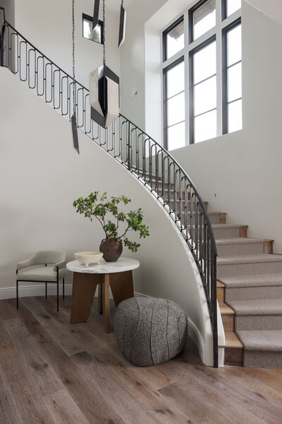 Sculptural staircase in a Mediterranean home
